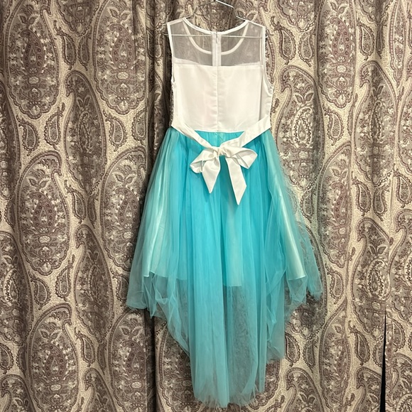 Aqua, white & silver girls party dress - Picture 3 of 4